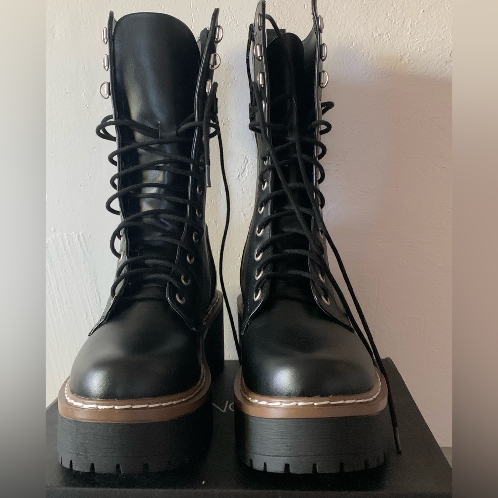 Black lace up combat like boots